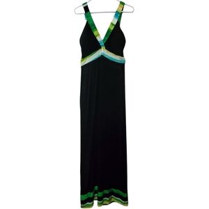 7390 * Pretty Young Thing Sleeveless Maxi Dress Black Green Size XL Vintage